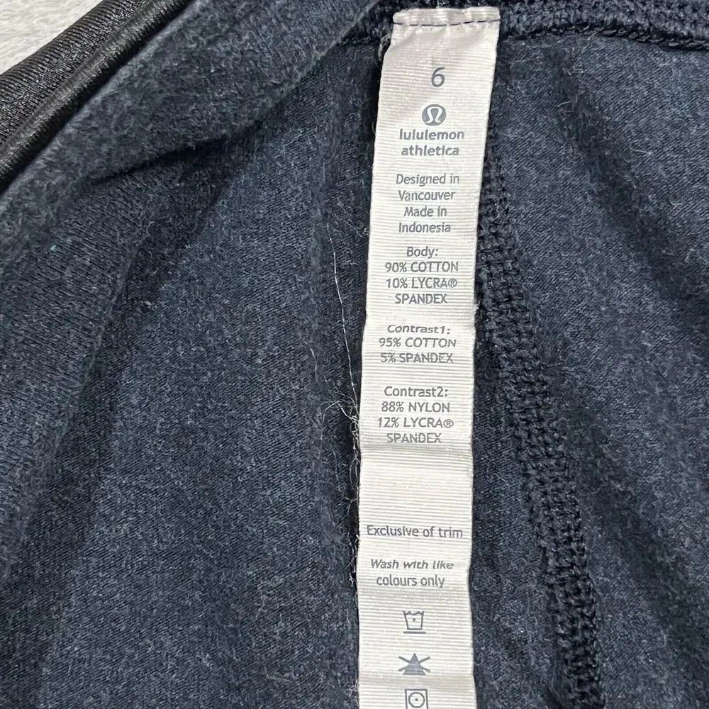 Lululemon Wunder Under‎ Sashiko Crop Leggings Size 6 Navy Blue Black Satin Trim